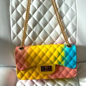 Ombré pastel mini bag like Chanel, with gold accents for shoulder or crossbody